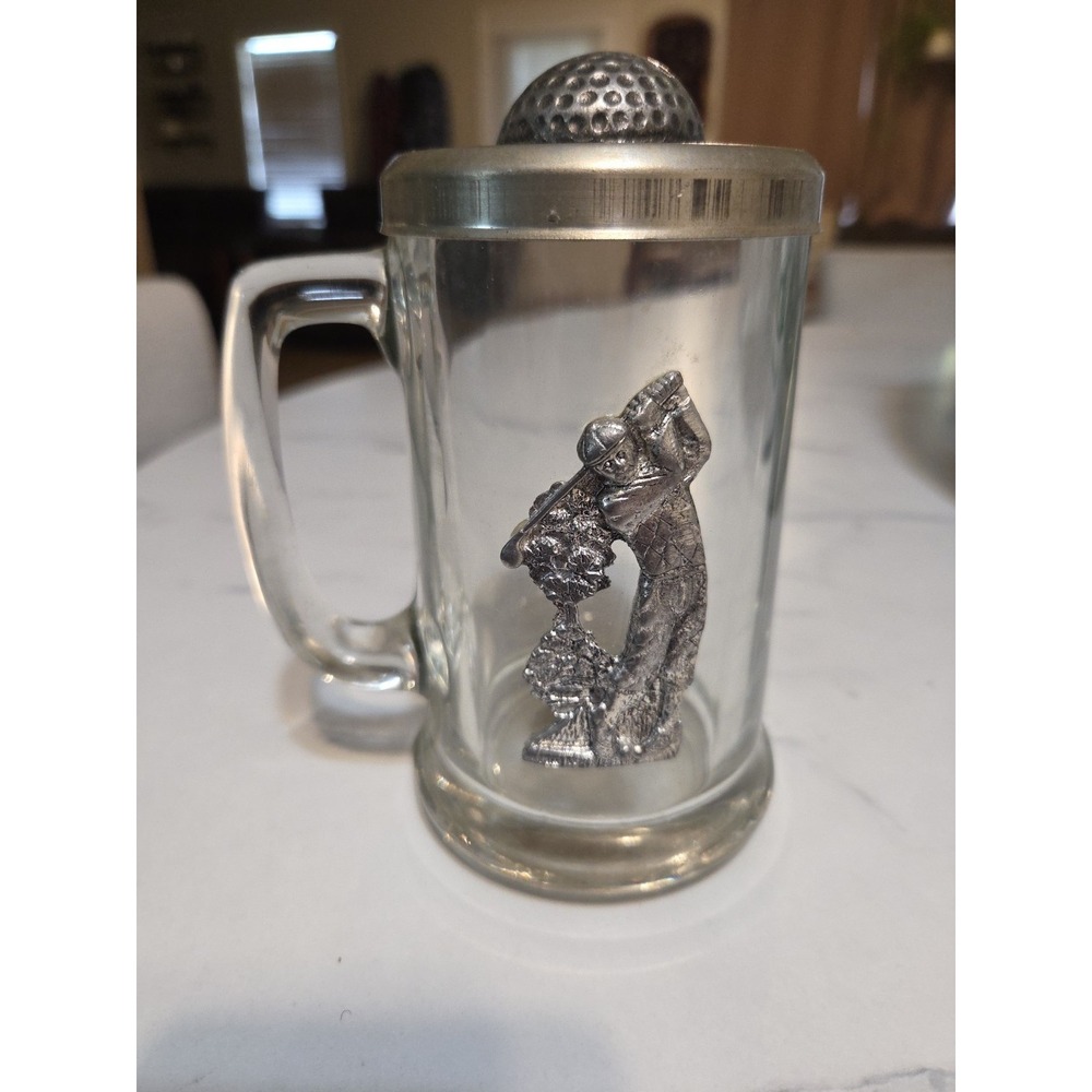 Golfers Glass And Metal 19th Hole Beverage Mug With Metal Top And Pewter Accents